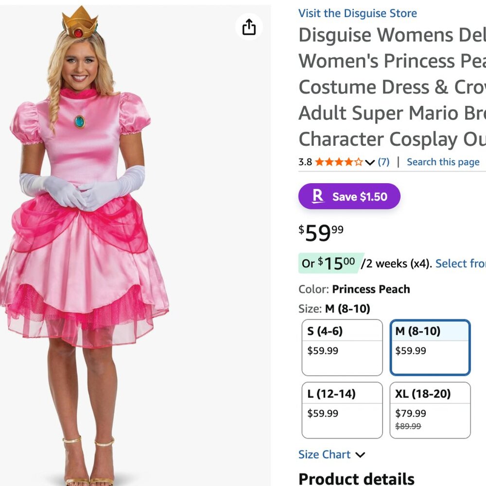 Deluxe Women's Princess Peach Costume Dress & Crown